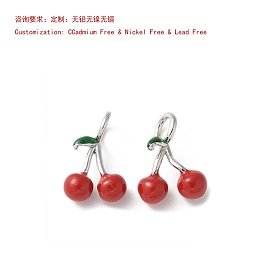 Brass Enamel Pendants, Rack Plating, Long-Lasting Plated, Cherry Charm, Cadmium Free & Nickel Free & Lead Free