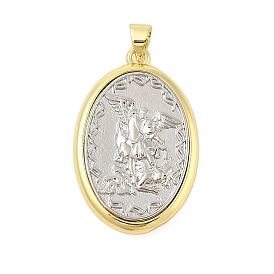 Rack Plating Brass Pendant, Long-Lasting Plated, Lead Free & Cadmium Free, Two Tone Oval Charms