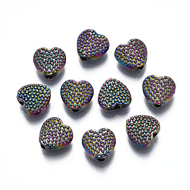 Rack Plating Rainbow Color Alloy Beads, Cadmium Free & Nickel Free & Lead Free, Bumpy, Heart