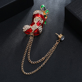 Colorful Rhinestone Christmas Boot Chain Brooch for Women - Festive and Versatile Accessory