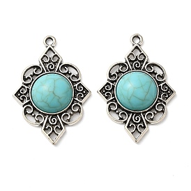 Tibetan Style Alloy Pave Imitation Turquoise Pendants, Rhombus Charms