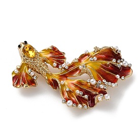 Эмалевые булавки в виде золотой рыбки, броши сплав горный хрусталь, с имитацией жемчуга, золотые