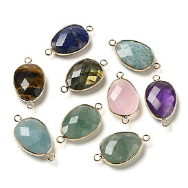 Natural Mixed Gemstone Faceted Connector Charms, Brass Egg Links