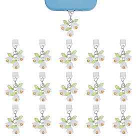 16шт пластиковые мобильные пылезащитные заглушки, с акриловыми подвесками, цветок, платина