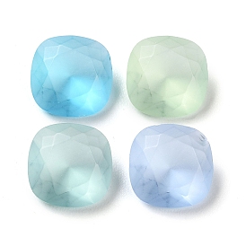 Frosted Glass Rhinestone Cabochons, Faceted, Pointed Back, Square