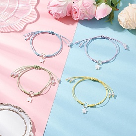 4шт. 4 браслеты с подвесками в виде пресноводных ракушек в виде звезд, Корейские плетеные браслеты из вощеного полиэфирного шнура для женщин