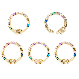 5шт. латунные подвески-карабины с микропаве из разноцветных кубических цирконий, для изготовления ожерелий, быстрые ссылки, долговечный, кольцо