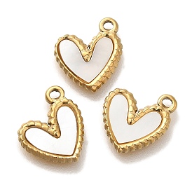 PVD Vacuum Plating 304 Stainless Steel Charms, with Pave Shell, Heart Charm