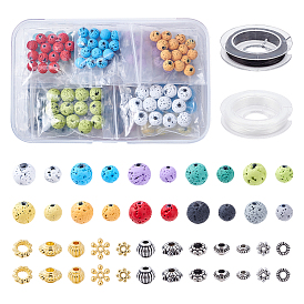 CHGCRAFT 502Pieces DIY 2 Sizes Lava Rock Stretch Bracelets Making Kits, Including 10 Colors Round Beads, Alloy Spacer Beads and Elastic Thread