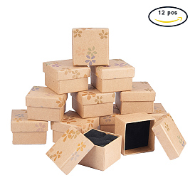 BENECREAT Kraft Jewelry Boxes, for Ring, Square, Flower Pattern