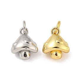 Rack Plating Brass Pendants, with Jump Ring, Cadmium Free & Lead Free, Long-Lasting Plated , Mushroom Charms