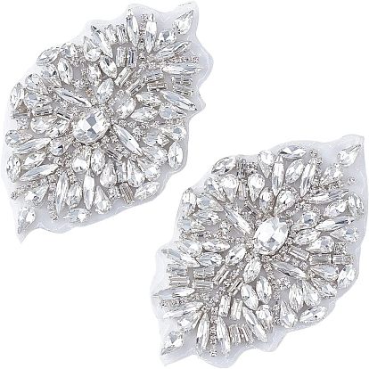 2Pcs Hotfix Rhinestone, Iron on Patches, Dress Shoes Garment Decoration, Flower