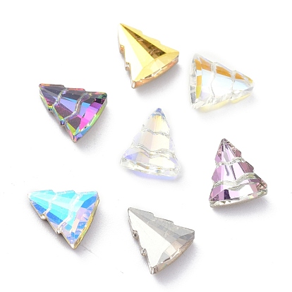 Glass Rhinestone Cabochons, Pointed Back & Back Plated, Faceted, Christmas Tree