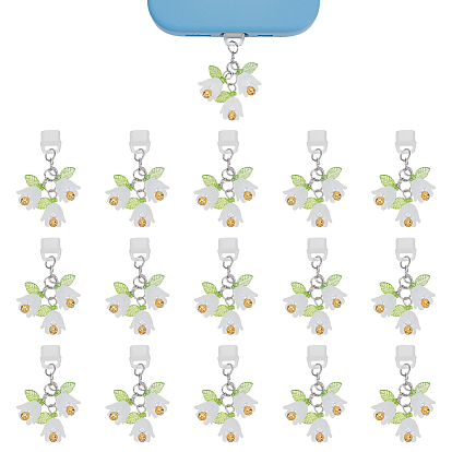 16шт пластиковые мобильные пылезащитные заглушки, с акриловыми подвесками, цветок, платина