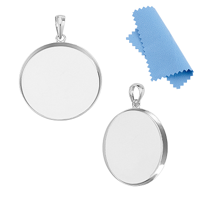 2 шт. 925 подвеска из стерлингового серебра с кабошоном, плоско-круглые, 1Замшевая ткань из ПК, квадратная салфетка для полировки серебра