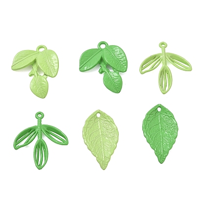 Spray Painted Alloy Pendants, Leaf Charms