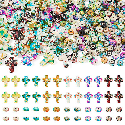 360Pcs 12 Styles Baking Paint Synthetic Turquoise Beads, with Enamel, Disc & Cross