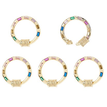 5шт. латунные подвески-карабины с микропаве из разноцветных кубических цирконий, для изготовления ожерелий, быстрые ссылки, долговечный, кольцо