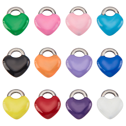12Pcs 12 Colors Ion Plating(IP) 304 Stainless Steel Charms, Enamelled Sequins, Lock