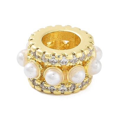 Реечное покрытие латунь микро паве прозрачный кубический цирконий европейские бусины, бусины с большим отверстием, с пластиковой имитационной жемчужиной, без кадмия и без свинца, долговечный