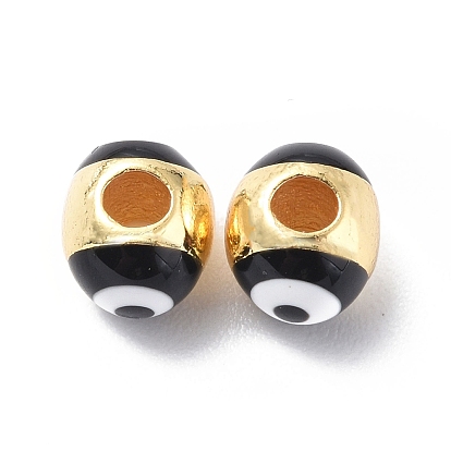 Evil Eyes Brass Enamel Beads, Cadmium Free & Lead Free, Real 18K Gold Plated, Oval