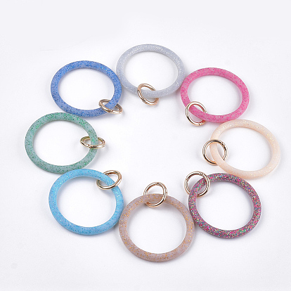 Llaveros brazalete de silicona, con anillos de compuerta de resorte de aleación y polvo de brillo, la luz de oro