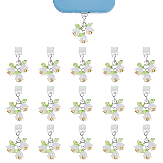 16шт пластиковые мобильные пылезащитные заглушки, с акриловыми подвесками, цветок, платина