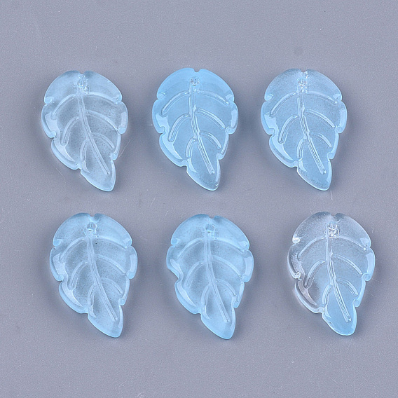 Transparent Spray Painted Glass Pendants, Leaf