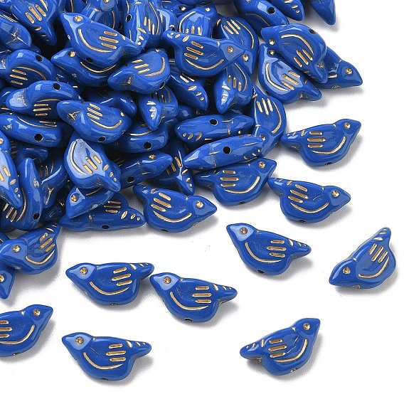 Plating Opaque Acrylic Beads, Metal Enlaced, Bird