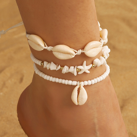 Женские браслеты на лодыжку в богемном стиле с натуральными бусинами из ракушек каури