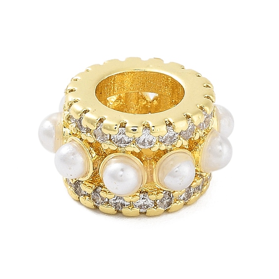 Реечное покрытие латунь микро паве прозрачный кубический цирконий европейские бусины, бусины с большим отверстием, с пластиковой имитационной жемчужиной, без кадмия и без свинца, долговечный