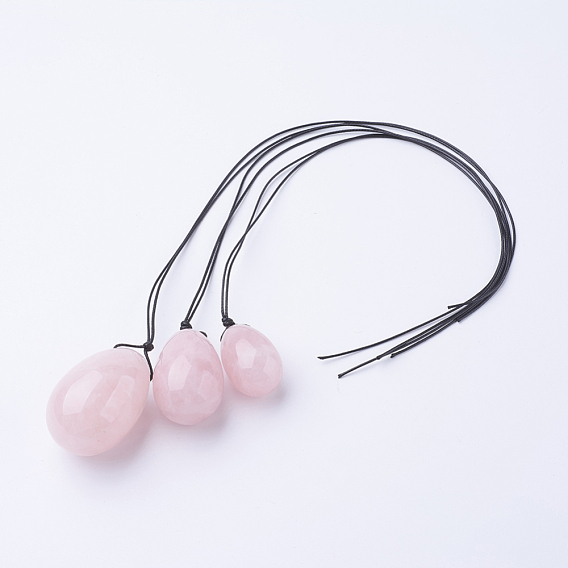 DIY Natural Rose Quartz Pendant Necklaces Making, with Black Waxed Cord, Egg Shape
