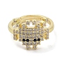 Real 18K Gold Plated Brass Pave Cubic Zirconia Adjustable Rings, Robot