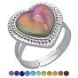 Acrylic Heart Mood Ring, Temperature Change Color Emotion Feeling Alloy Adjustable Ring for Women