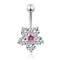 Piercing Jewelry Real Platinum Plated Brass Star Flower Rhinestone Navel Ring Belly Rings, 29x16mm