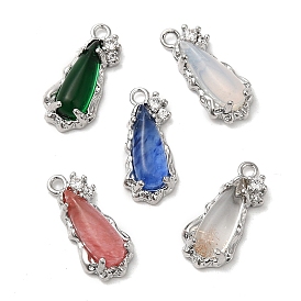 Brass Micro Pave Cubic Zirconia Pendants, with Glass Finding, Nickel Free, Teardrop
