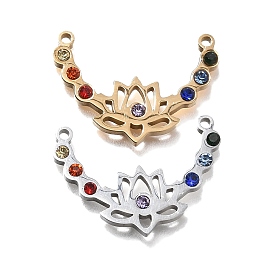 304 Stainless Steel Rhinestone Pendants, Lotus Flower Charms