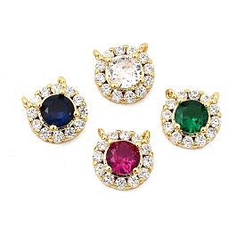 Латунные микро проложить кубического циркония прелести, плоско-круглые, без свинца и без кадмия, долговечный, реальный 18 k позолоченный, стойки покрытие