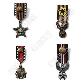 4pcs 4 style bouclier, aigle et étoile style rétro britannique preppy alliage et fer pendentif épingles à revers, médaille de broche en polyester pour hommes