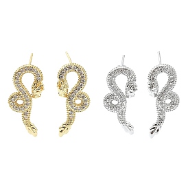 Rack Plating Brass Micro Pave Cubic Zirconia Stud Earring, Cadmium Free & Lead Free, Long-Lasting Plated, Dragon