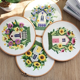 House Pattern DIY Embroidery Starter Kit with Instruction Book, Cord and Neddle, Easy Stamped Fabric Hand Crafts