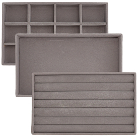 3шт. 3 стили прямоугольные деревянные подносы для демонстрации ювелирных изделий и безделушек, покрытые бархатом, для ожерелий, колец, браслетов