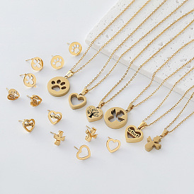 304 Conjunto de collar con colgante y pendientes de acero inoxidable para mujer, dorado