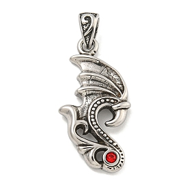 316 Surgical Stainless Steel Pendants, with Rhinestone, Dragon Wing Charm