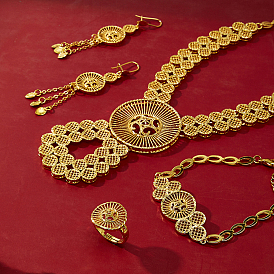 Наборы браслетов, сережек, ожерелий и колец из сплава с полыми круглыми элементами для женщин