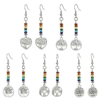 Серьги с подвесками из сплава «Древо жизни», Длинные женские серьги-капли из синтетических и натуральных драгоценных камней с бисером