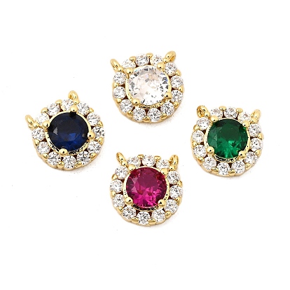 Латунные микро проложить кубического циркония прелести, плоско-круглые, без свинца и без кадмия, долговечный, реальный 18 k позолоченный, стойки покрытие