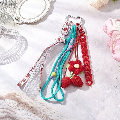 Подвесные украшения ручной работы из шерстяной пряжи в виде вишни, с полиэфирным кордом, Алюминиевые застежки в форме сердца для украшений сумок