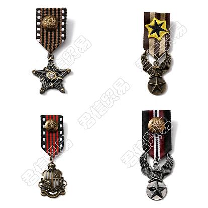 4pcs 4 style bouclier, aigle et étoile style rétro britannique preppy alliage et fer pendentif épingles à revers, médaille de broche en polyester pour hommes