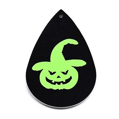 Halloween Theme Imitation Leather Pendants, Teardrop, Lime